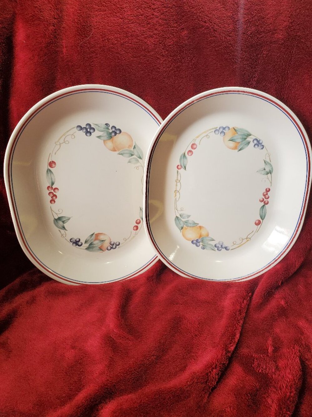 Corelle Corning Abundance Oval 12.25" Platter 2 pc set Y2K Stamps